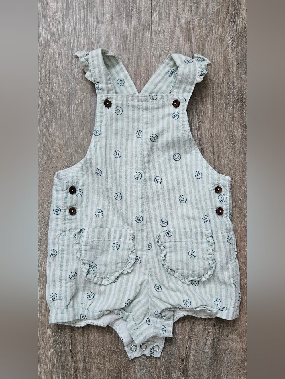 Girls' Mint Stripe Floral Ruffle Overalls - Sergent Major